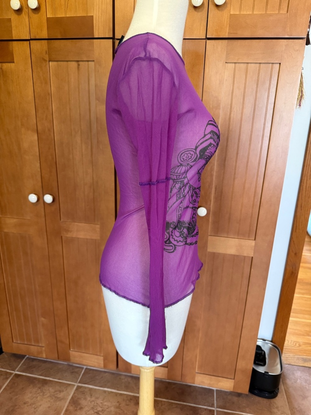 Tripp NYC Purple Sheer Long-Sleeve Tee with Black Graphic - Picture 2 of 4